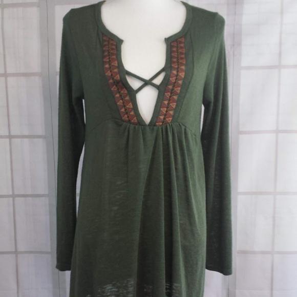 Nu Label Tops - NU LABEL Army Green Sheer Tunic Blouse - Women's L